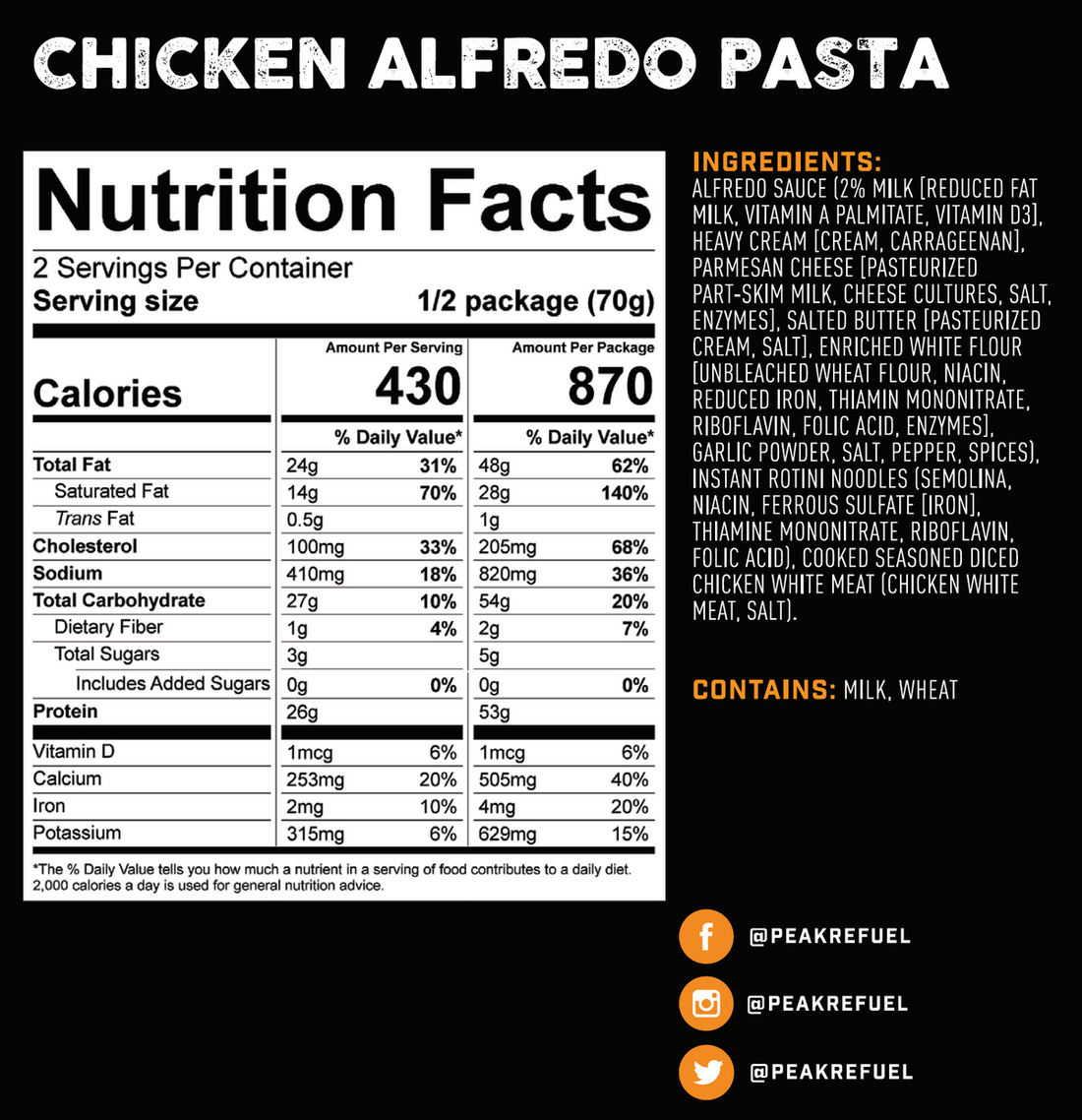 Peak Refuel Chicken Alfredo Pasta