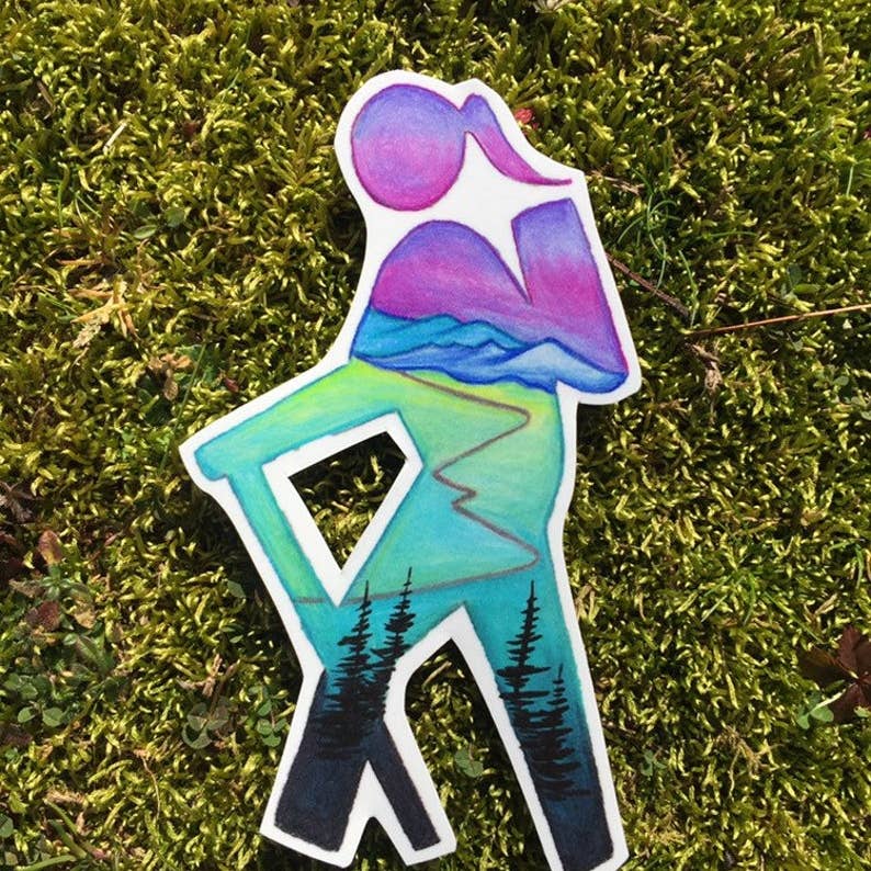 Hiker Girl Mountains Sticker - Wandering Arts and Crafts