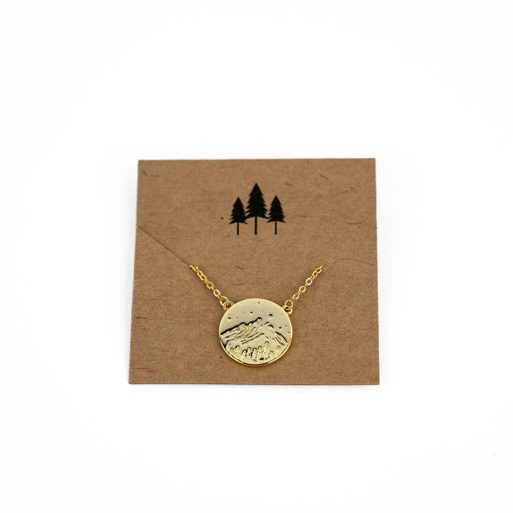 Mountain Scape Stamped Necklace - Gold