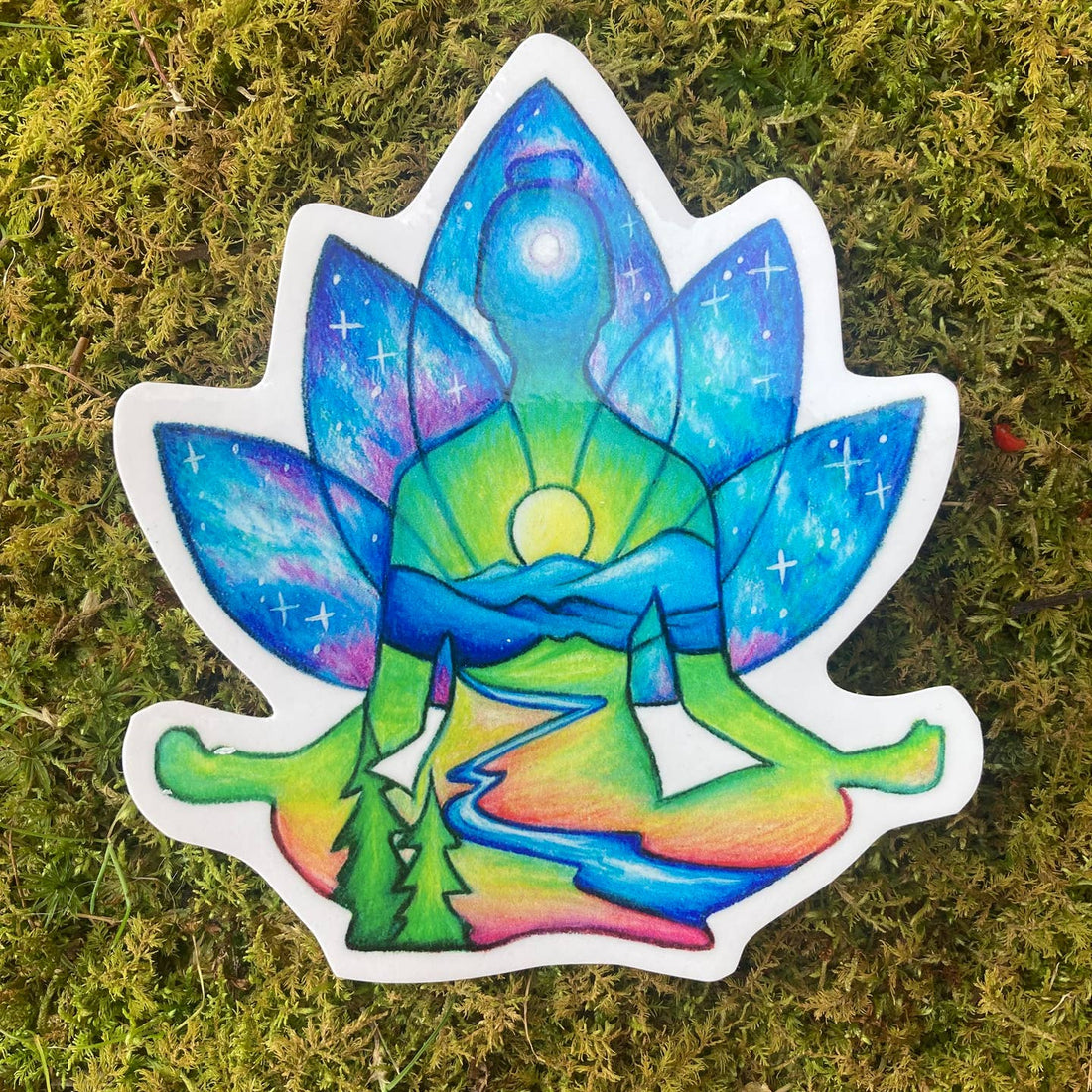 Lotus Pose Yoga Mountains Sticker - Wandering Arts and Crafts