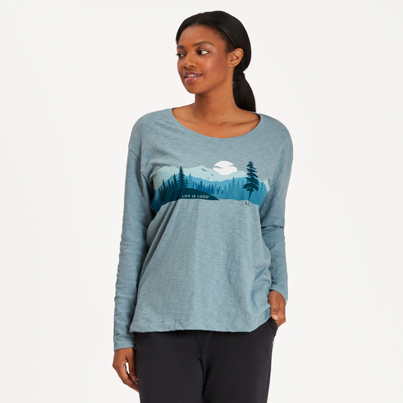 Women's Outdoor Mountain Landscape Relaxed Fit Long Sleeve Slub Tee - Life is Good