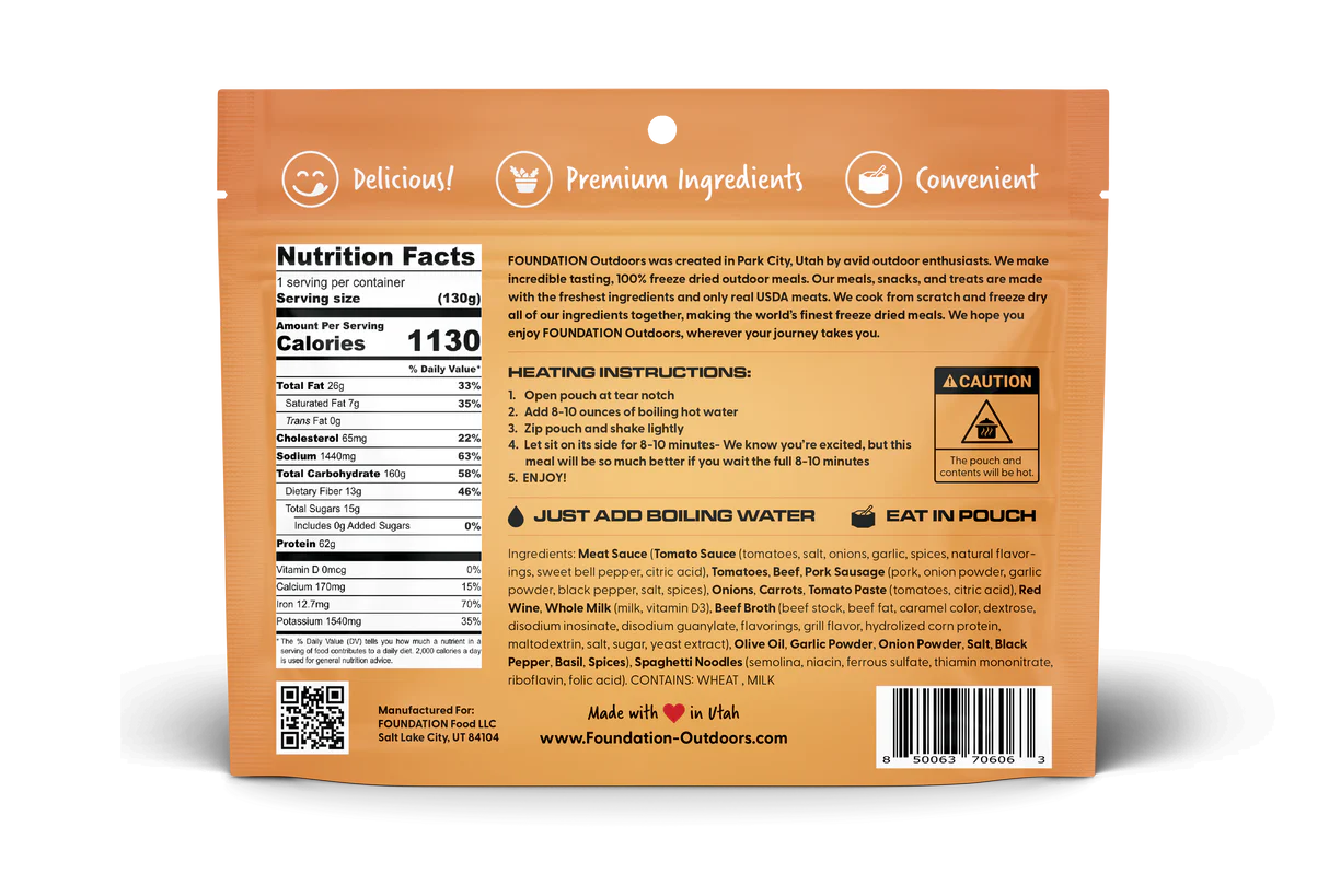 Foundation Outdoors Spaghetti with Meat Sauce