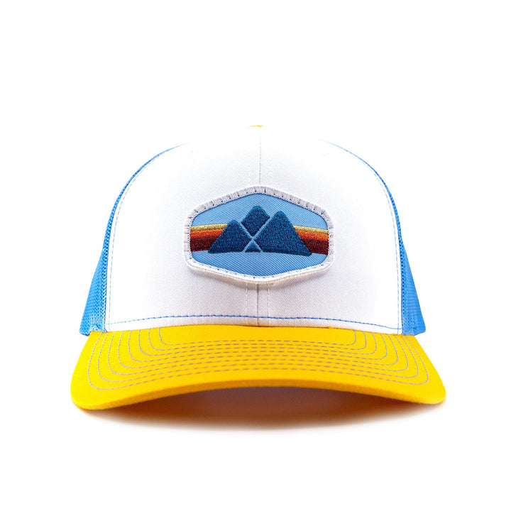 Trailful Mountain Logo Trucker Hat - White/Columbia Blue/Yellow
