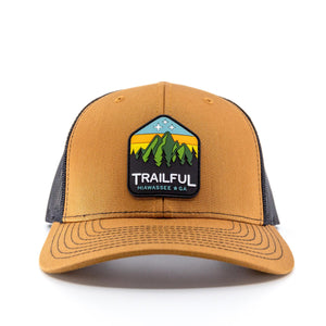 Trailful Mountain Sunset Rubber Patch Trucker Hat - Carmel / Black