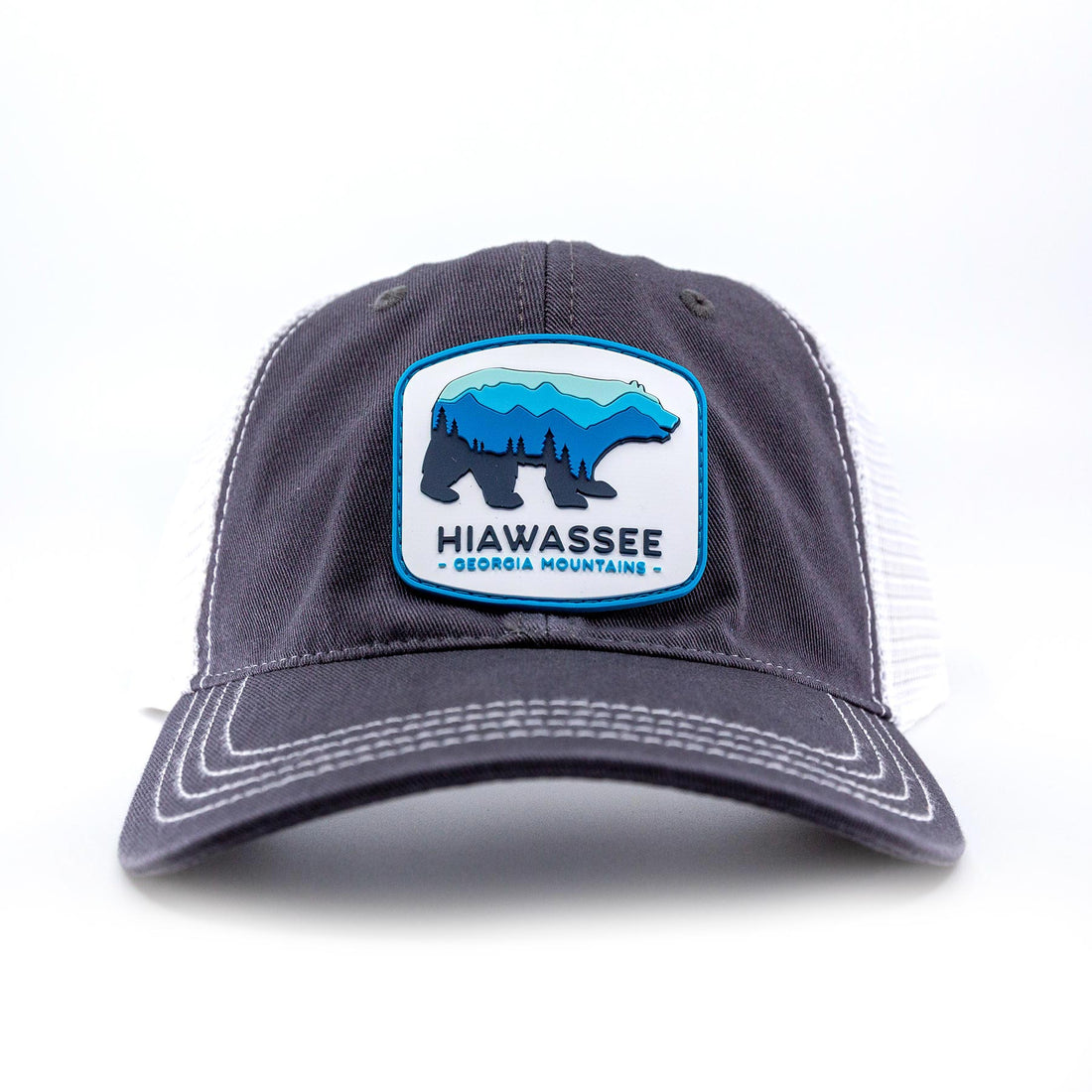 Trailful Hiawassee Bear Rubber Patch Garment Washed Trucker Hat - Charcoal/White
