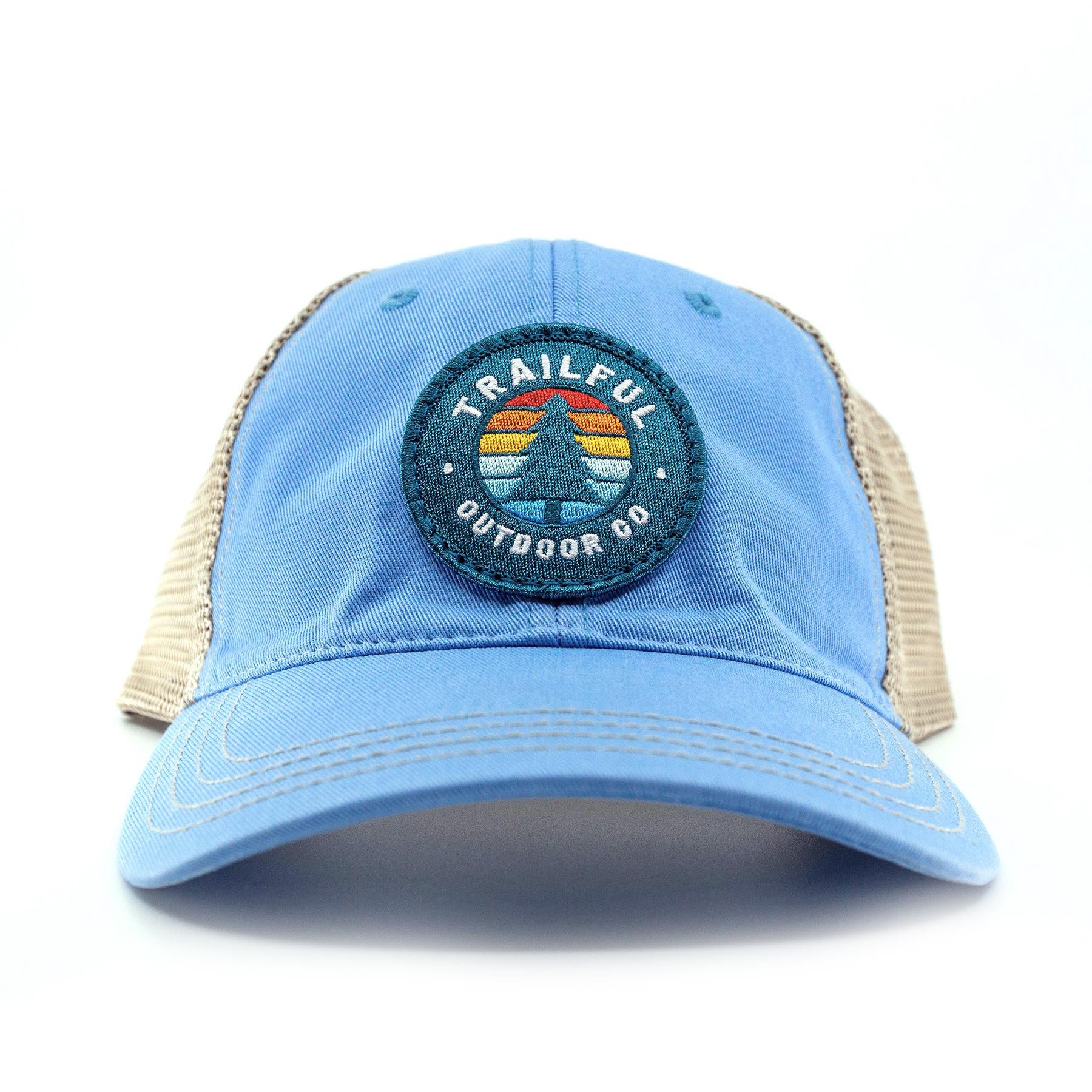 Trailful Southern Pine Garment Washed Trucker Hat - Columbia Blue/Khaki